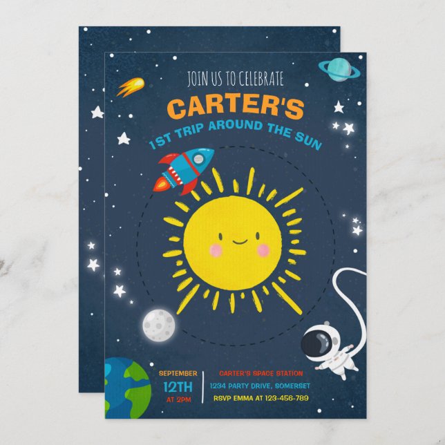 Invitation Partie d'anniversaire de l'espace extra-atmosphéri (Devant / Derrière)