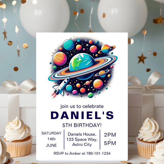 Invitation Partie d'anniversaire personnalisée sur le thème s (Outer Space-Themed Custom Birthday Party Invitation
)