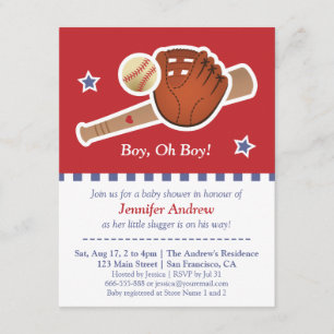 Invitation Partie de baby shower rouge de base-ball