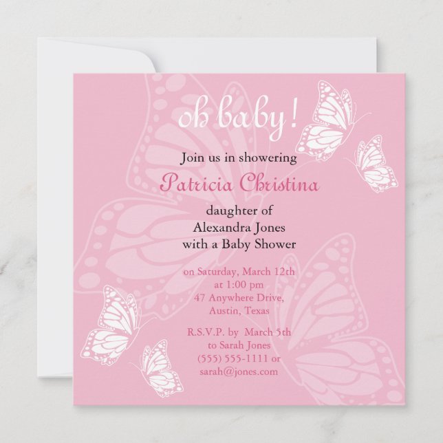 Invitation Partie de baby shower sensible simple de rose de (Devant)
