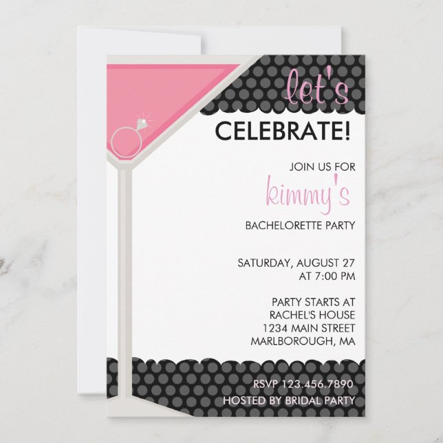 Invitation Partie de Bachelorette de Martini et d'anneau (Devant)