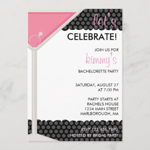 Invitation Partie de Bachelorette de Martini et d'anneau