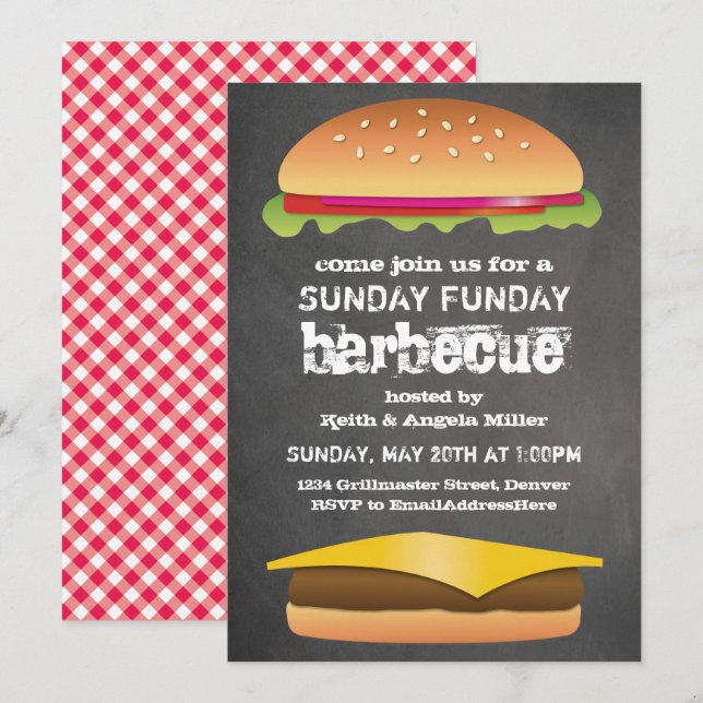 Invitation Partie de barbecue de tableau de dimanche Funday (Devant / Derrière)