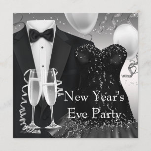 Invitation Partie de cravate noire de confettis de Champagne