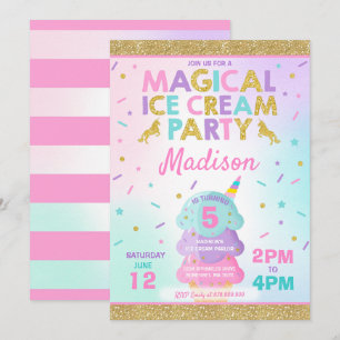 Invitation Partie de crème glacée de licorne d'invitation de