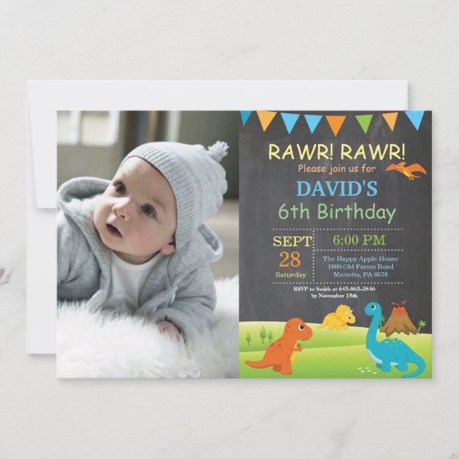 Invitation Partie de Dino d'invitation d'anniversaire de (Devant)