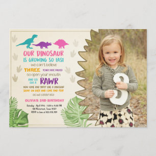 Invitation Partie de dinosaure de fille d'invitation