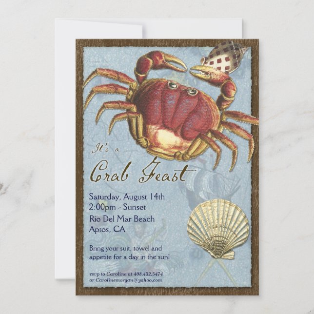 Invitation Partie de festin de crabe - plage au rivage (Devant)
