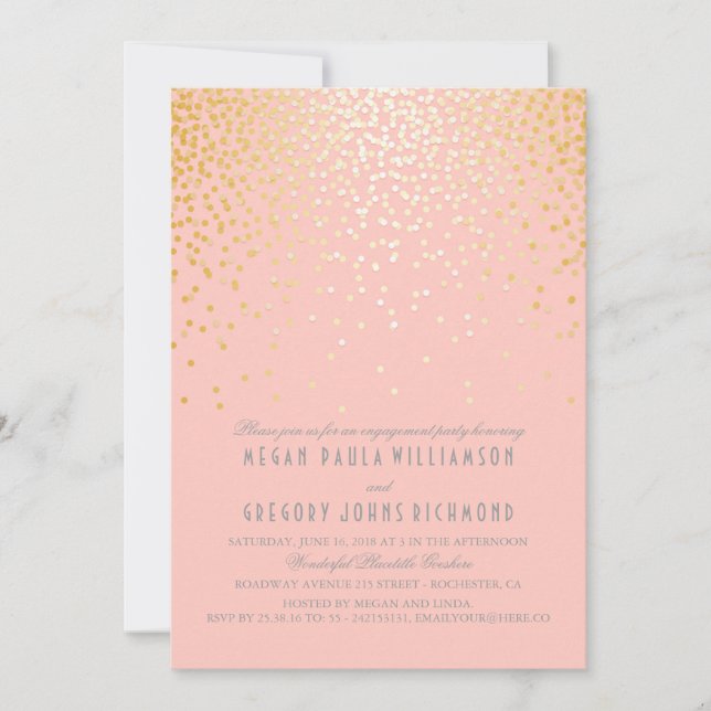 Invitation partie de fiançailles de confetti rose et or (Devant)