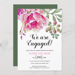 Invitation Partie de fiançailles florales à l'aquarelle rose