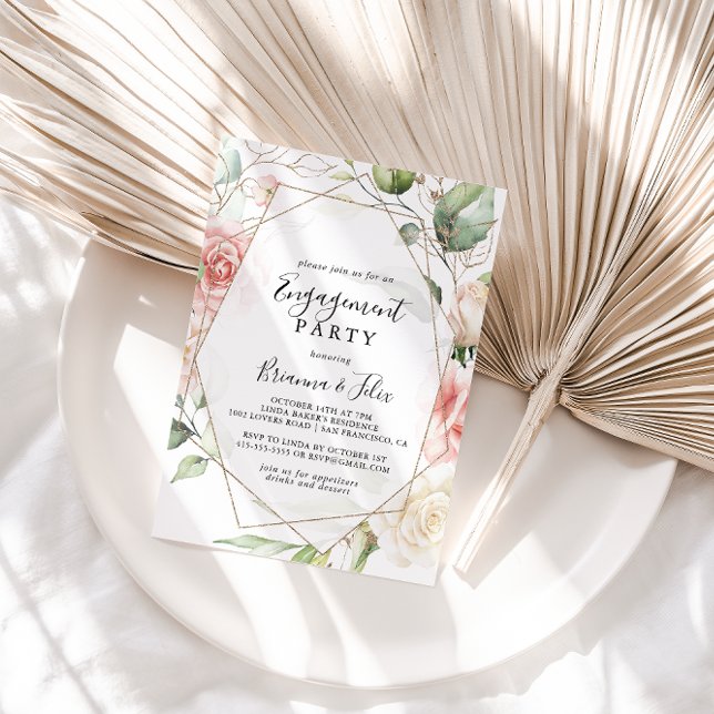 Invitation Partie de fiançailles géométrique Gold Green Folii (Créateur téléchargé)