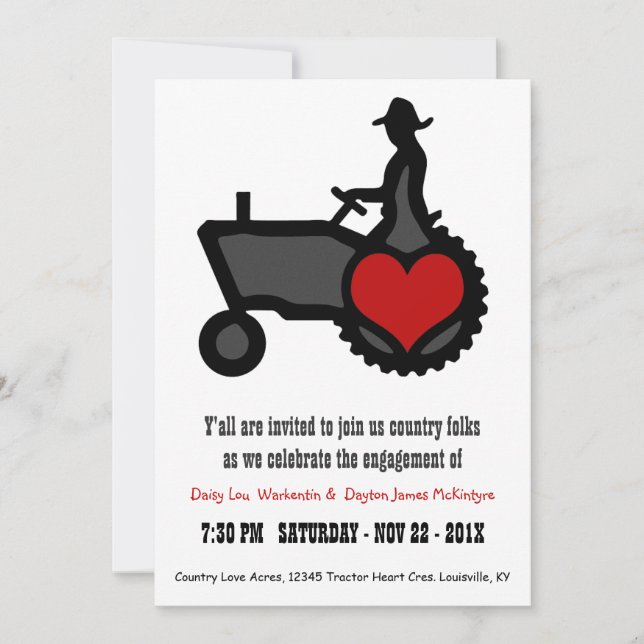 Invitation Partie de fiançailles mignonne de tracteur d'amour (Devant)