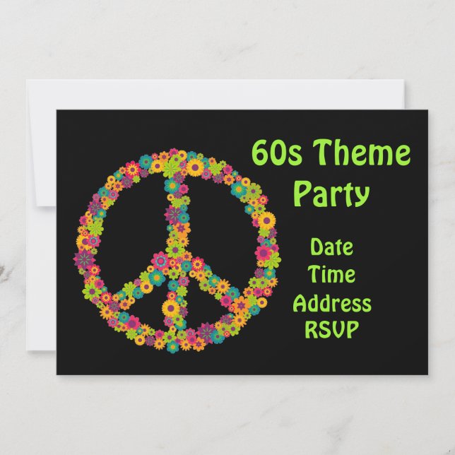 Invitation partie de flower power du thème 60s (Devant)
