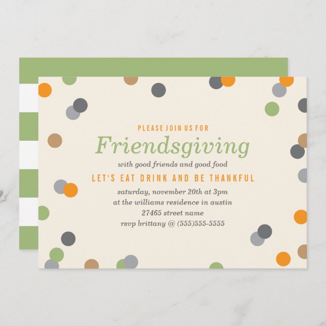 Invitation Partie de Friendsgiving de confettis (Devant / Derrière)