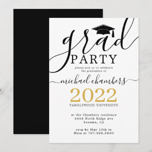 Invitation Partie de graduation Black Gold de Script moderne