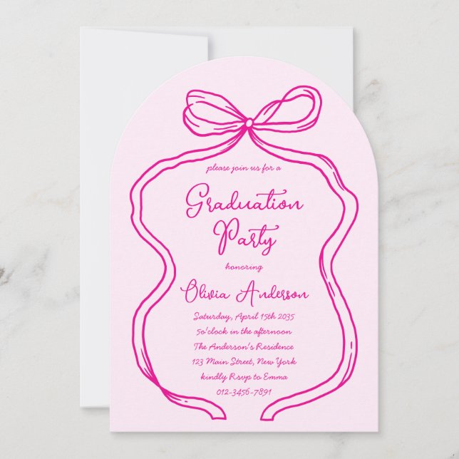 Invitation Partie de graduation Chic Rose Main Tirée Bow & Sc (Devant)