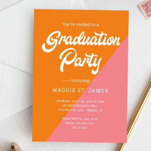 Invitation Partie de graduation de bloc de couleur rose rétro