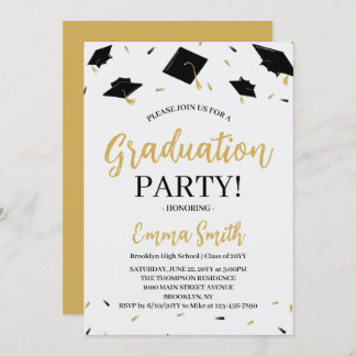 Invitation Partie de graduation de script or moderne