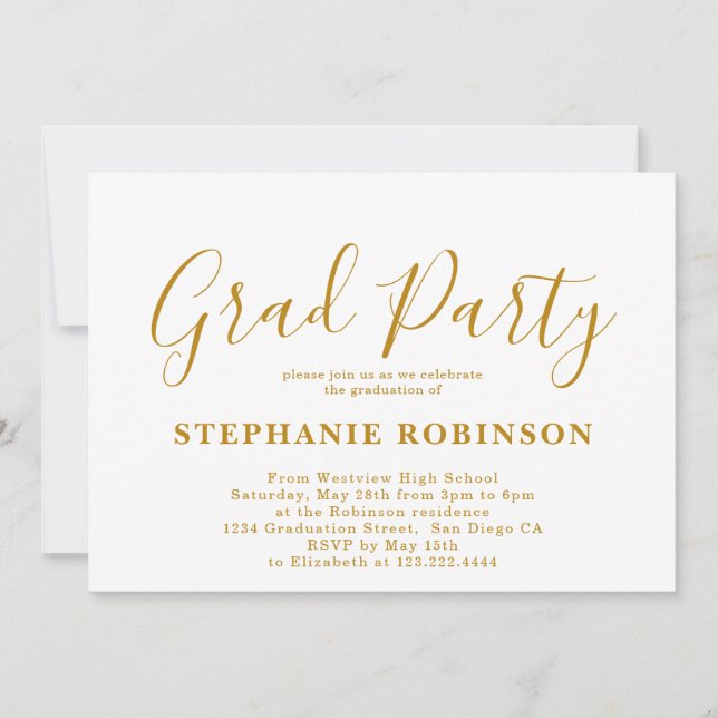 Invitation Partie de graduation de script or simple moderne (Devant)