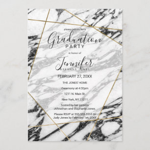 Invitation Partie de graduation géométrique moderne en marbre