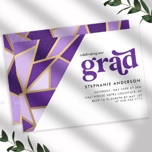 Invitation Partie de graduation géométrique violet et or