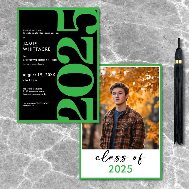 Invitation Partie de graduation minimale de la typographie ve (Modern Minimal Green Typography Graduation Party Invitation)