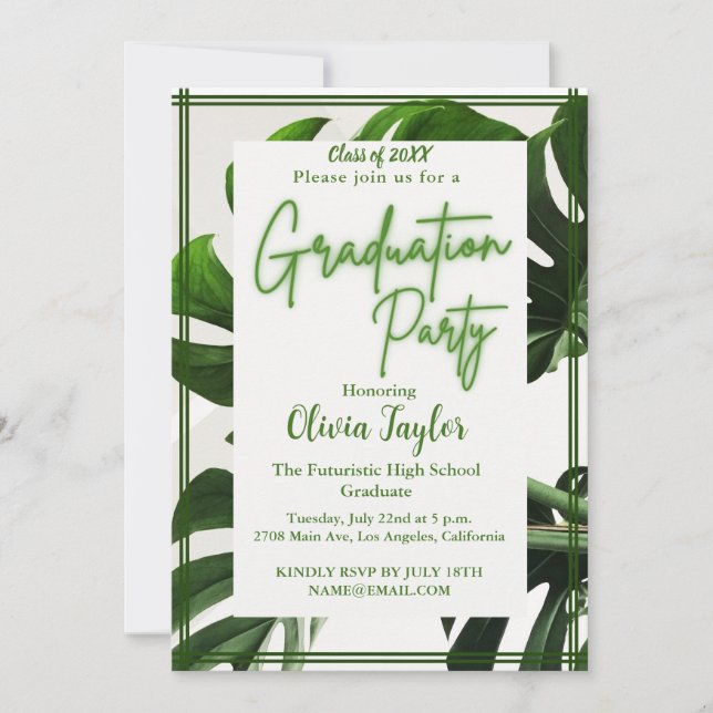 Invitation Partie de Graduation minimale de palme tropicale a (Devant)
