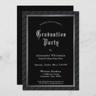 Invitation Partie de graduation noire du texte vintage