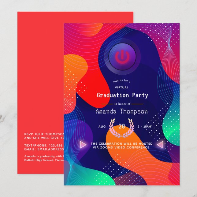 Invitation Partie de graduation virtuelle géométrique (Devant / Derrière)