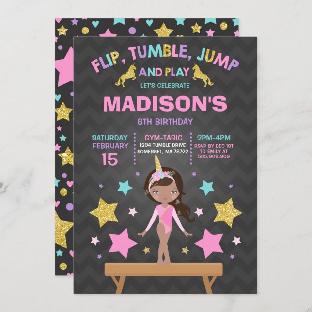 Invitation Partie de gymnastique de licorne d'invitation de (Devant / Derrière)