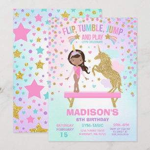 Invitation Partie de gymnastique de licorne d'invitation de