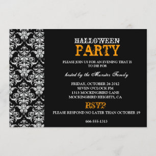 Invitation Partie de Halloween - damassé gothique noire