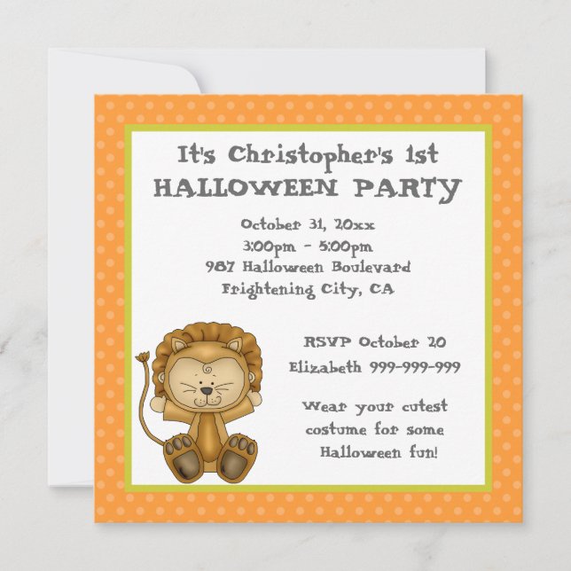 Invitation Partie de Halloween de lion de bébé première (Devant)