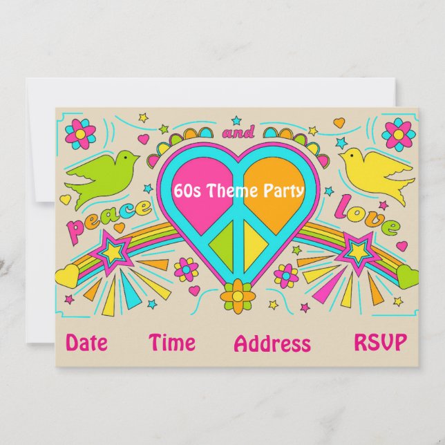 Invitation partie de hippie de flower power du thème 60s (Devant)