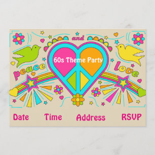 Invitation partie de hippie de flower power du thème 60s
