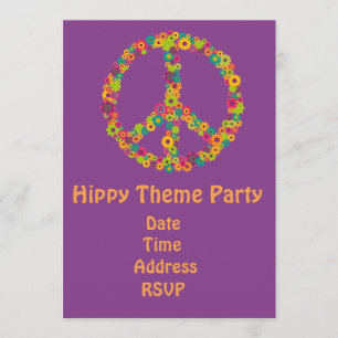 Invitation partie de hippie de flower power du thème 60s