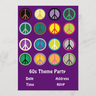 Invitation partie de hippie de signe de paix du thème 60s