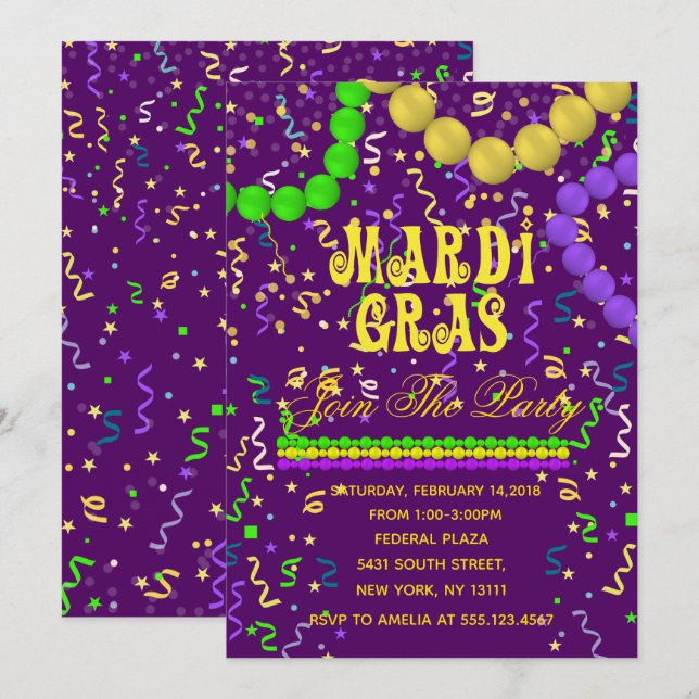 Invitation Partie de mardi gras (Devant / Derrière)
