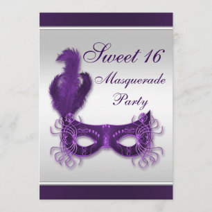 Invitation Partie de mascarade du bonbon 16 en pourpre et