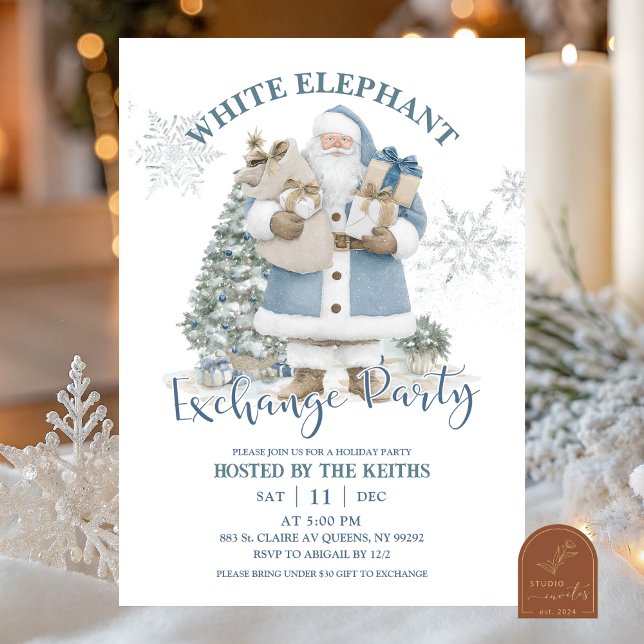 Invitation Partie de Noël Blue Winter White Elephant Exchange (Créateur téléchargé)
