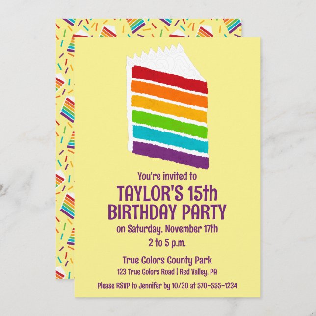 Invitation Partie de Rainbow Cake Custom Party (Devant / Derrière)