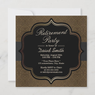Invitation Partie de retraite Brown Damas Formal Black Ribbon