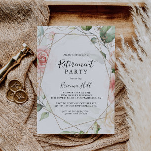 Invitation Partie de retraite de la fibre verte d'or géométri