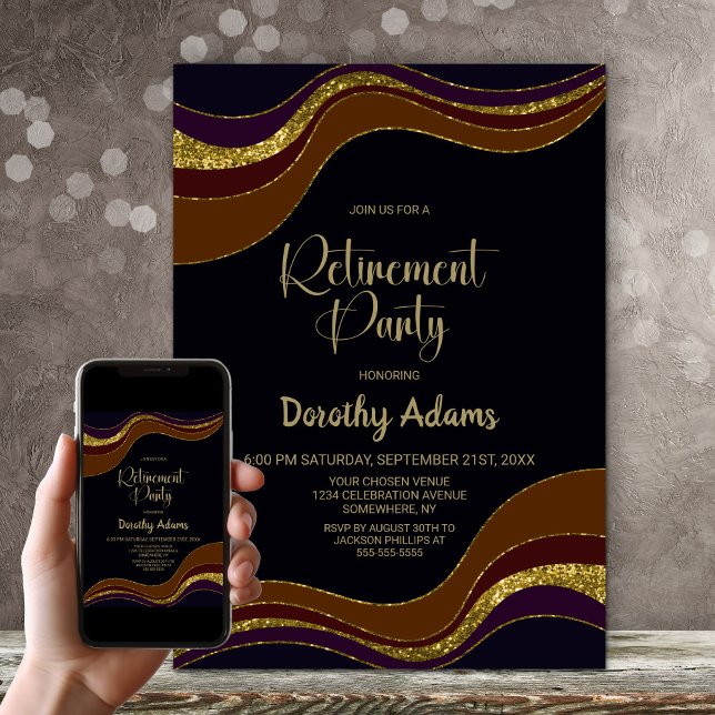 Invitation Partie de retraite de la Parties scintillant d'or  (Créateur téléchargé)