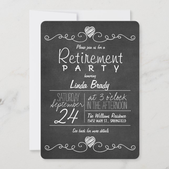 Invitation Partie de retraite de tableau noir et blanc (Devant)