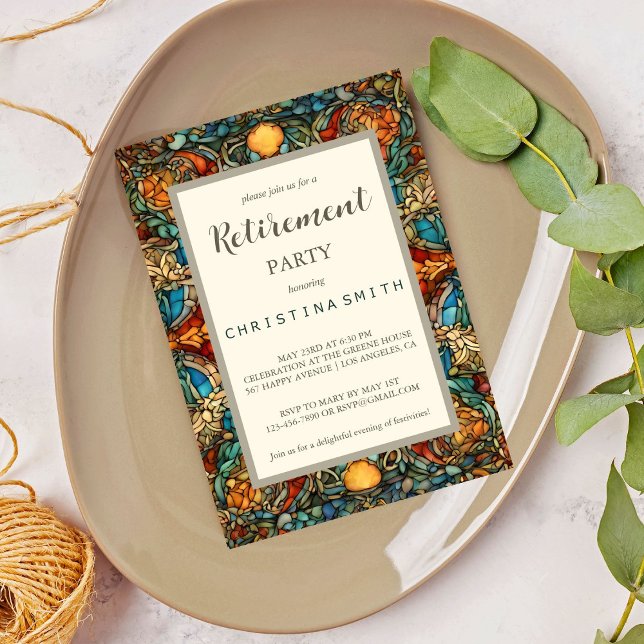 Invitation Partie de retraite en verre de mosaïque géométriqu (Geometric Mosaic Stained Glass Retirement Party Invitation)