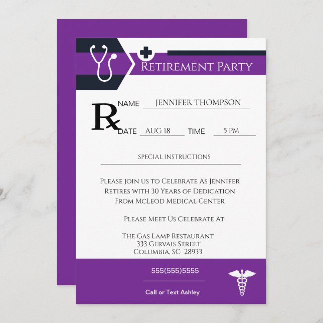 Invitation Partie de retraite Médicale du carnet d'ordonnance (Devant / Derrière)