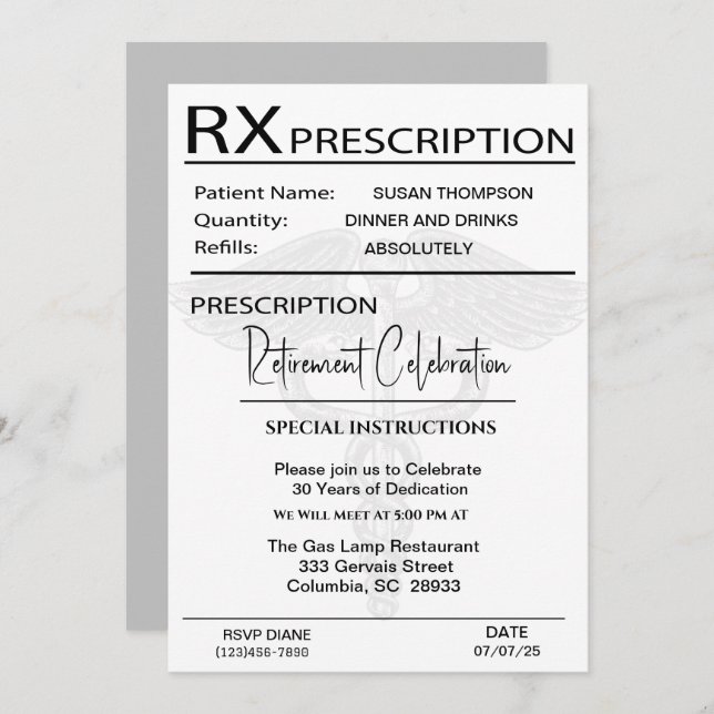 Invitation Partie de retraite Médicale du carnet d'ordonnance (Devant / Derrière)