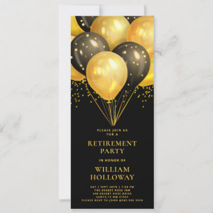 Invitation Partie de retraite moderne Gold Black Ballons Noir