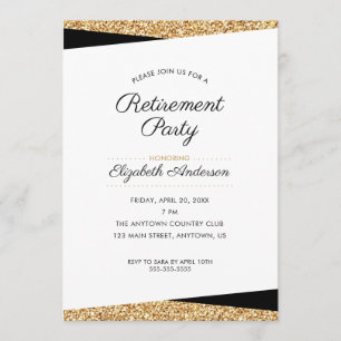 Invitation Partie de retraite   Parties scintillant noire et 